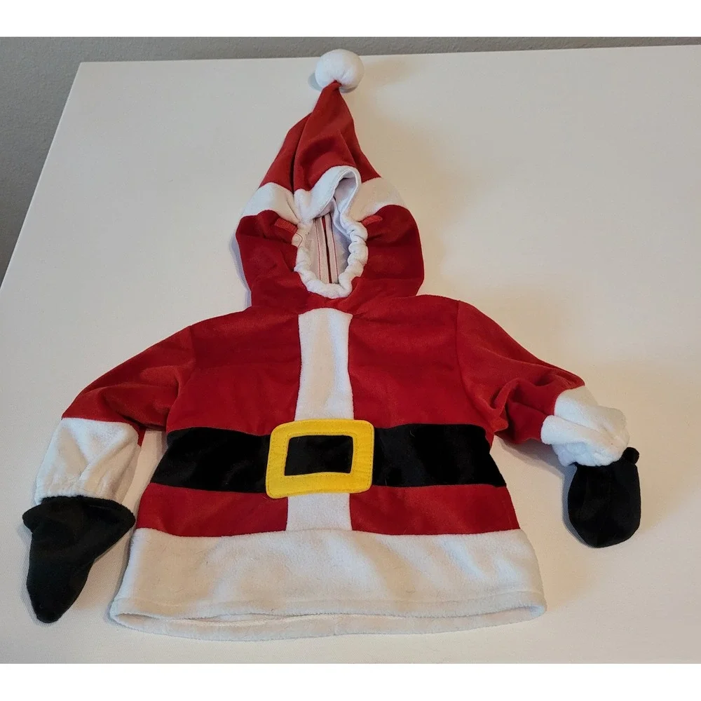 Miniwear Santa Claus Costume Baby 3-6 Months Red Fleece Christmas Hooded Set